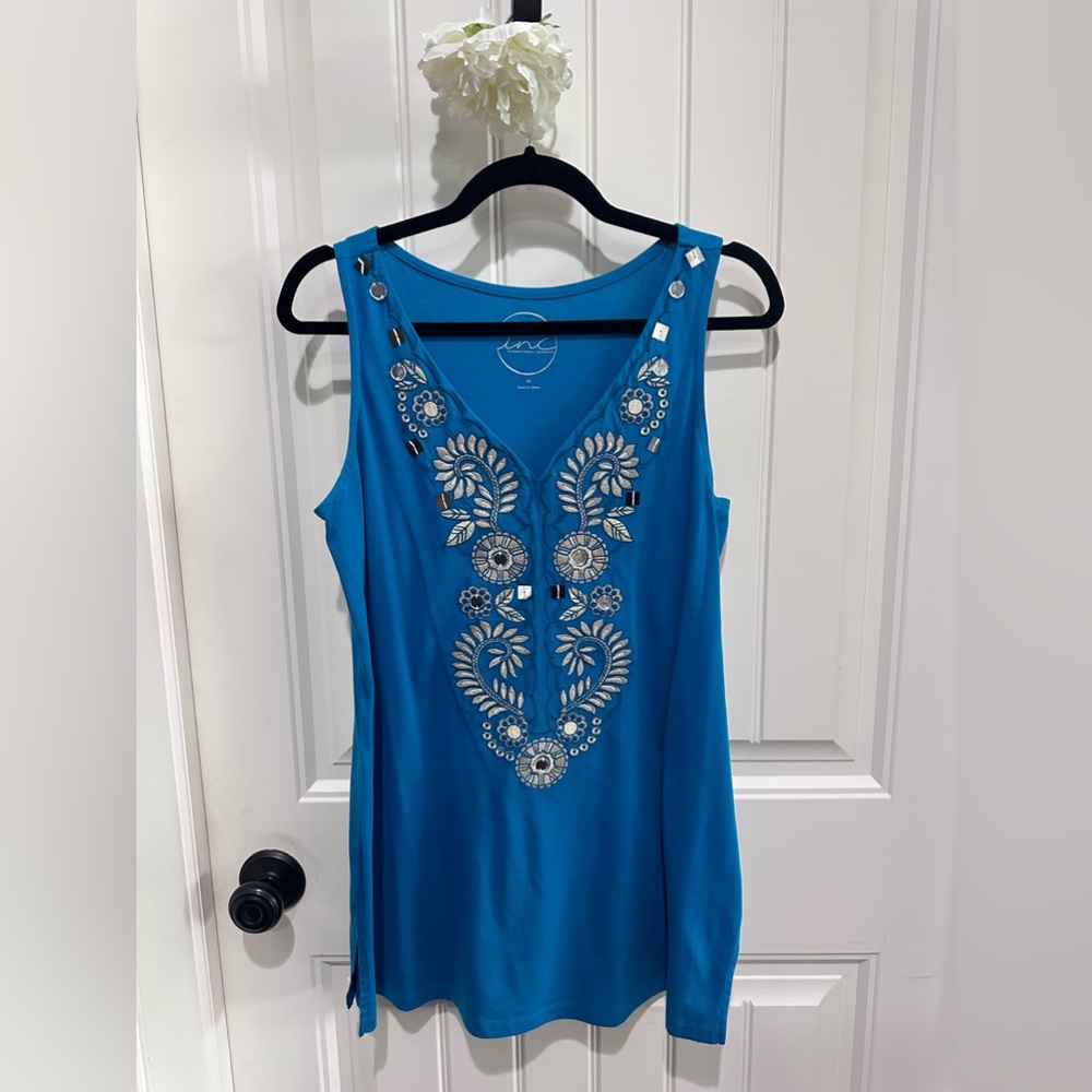INC turquoise blue sleeveless top Size M